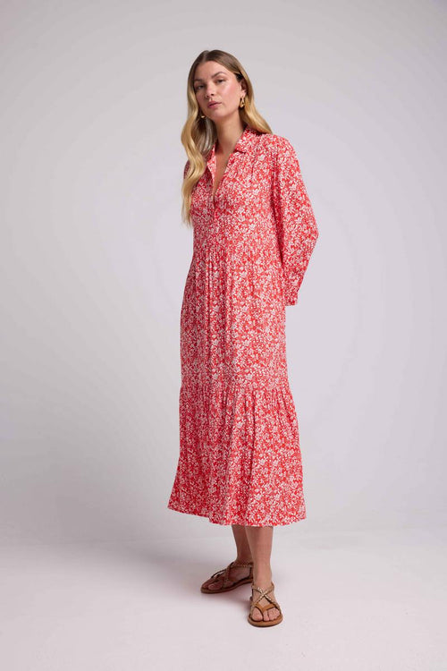 Robe Long Manches Longues - Fleurs Rouge