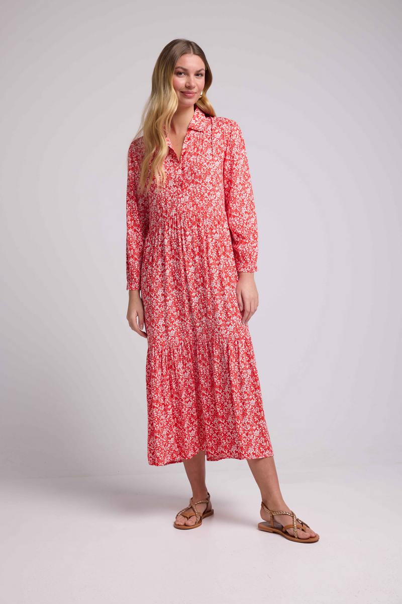Robe Long Manches Longues - Fleurs Rouge