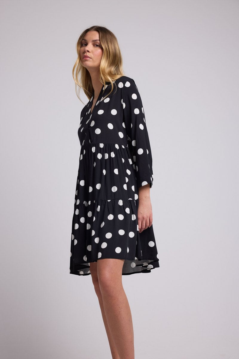 Vestido Corto Manga Larga - Ppis Blanco Negro