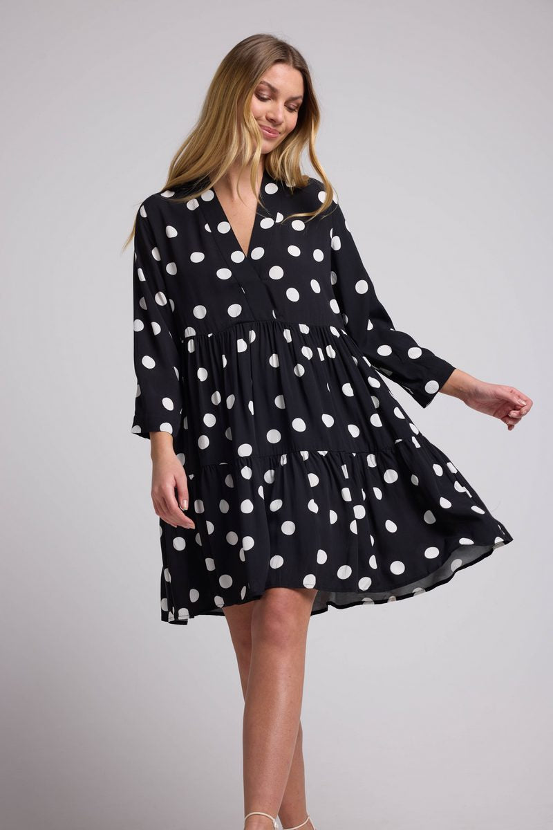 Vestido Corto Manga Larga - Ppis Blanco Negro