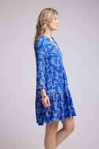 Vestido Corto Manga Larga - Hojas Azules