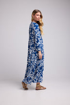 Robe Long Manches Longues - Navy Blanc