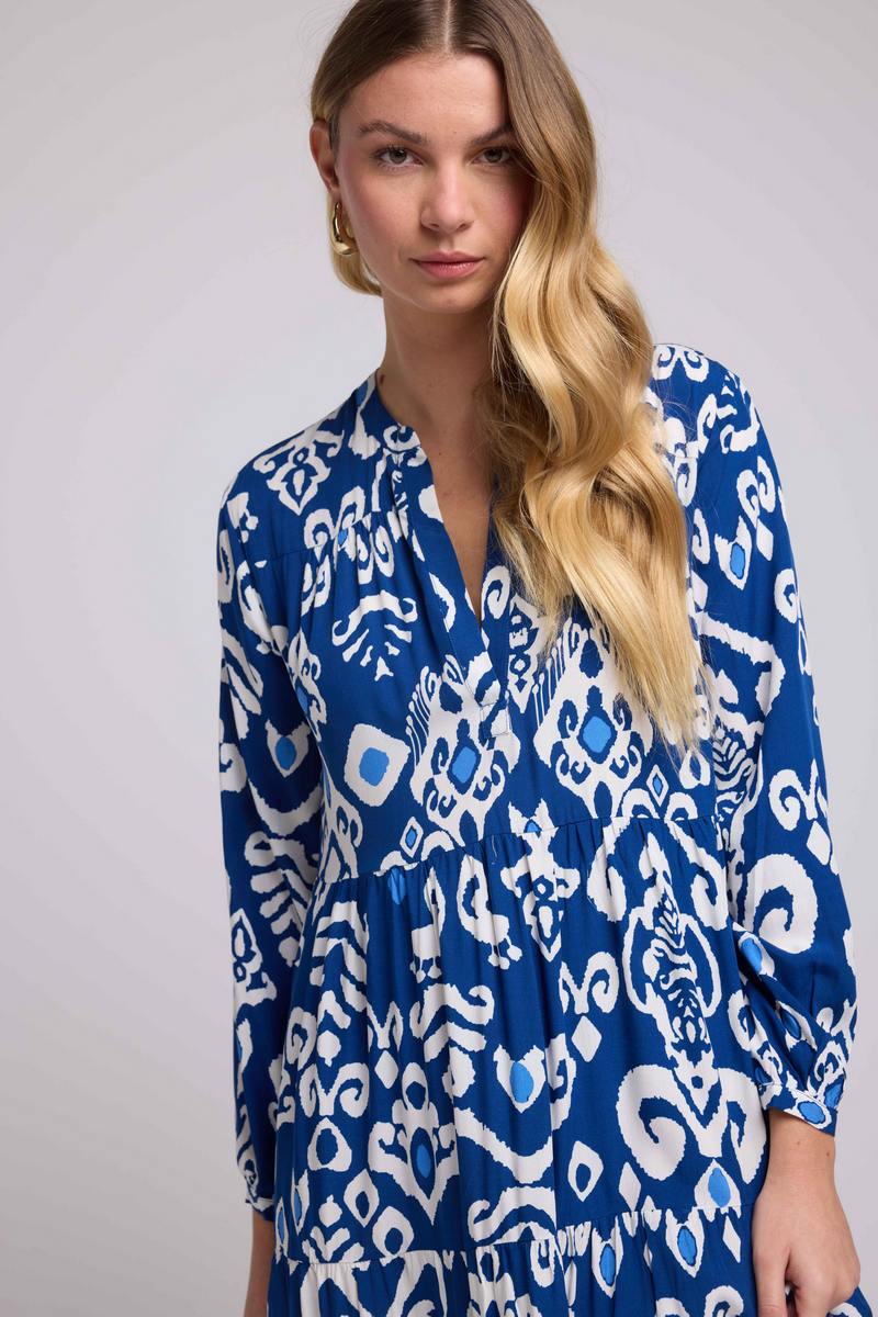 Robe Long Manches Longues - Navy Blanc