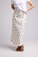 Robe Longue - Blanc Fleurs Bleu
