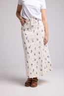 Robe Longue - Blanc Fleurs Bleu