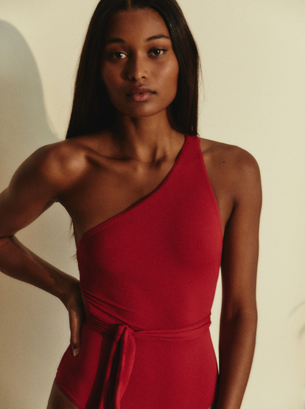 Cherry Red Bare Shoulder One Piece