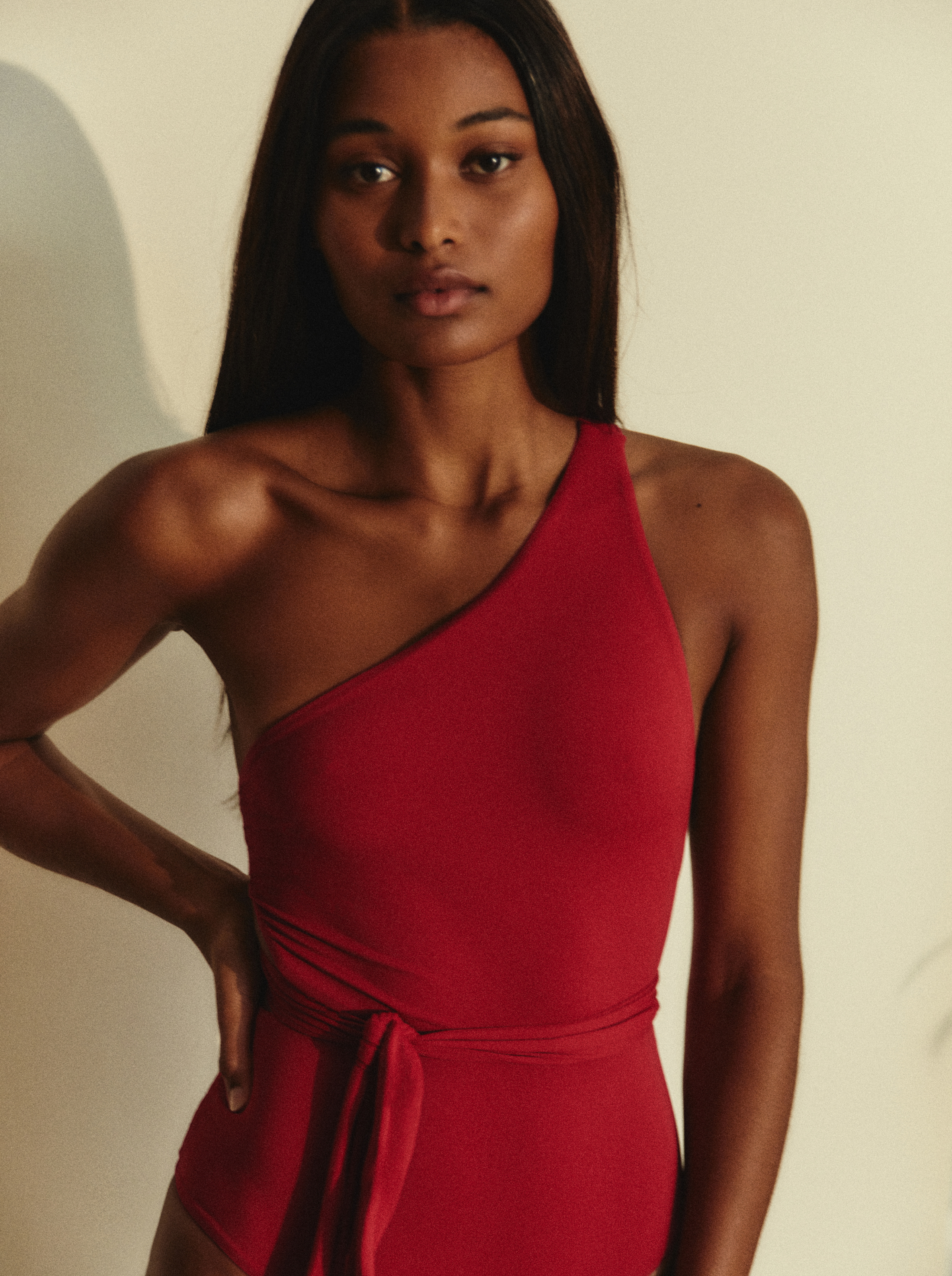 Cherry Red Bare Shoulder One Piece