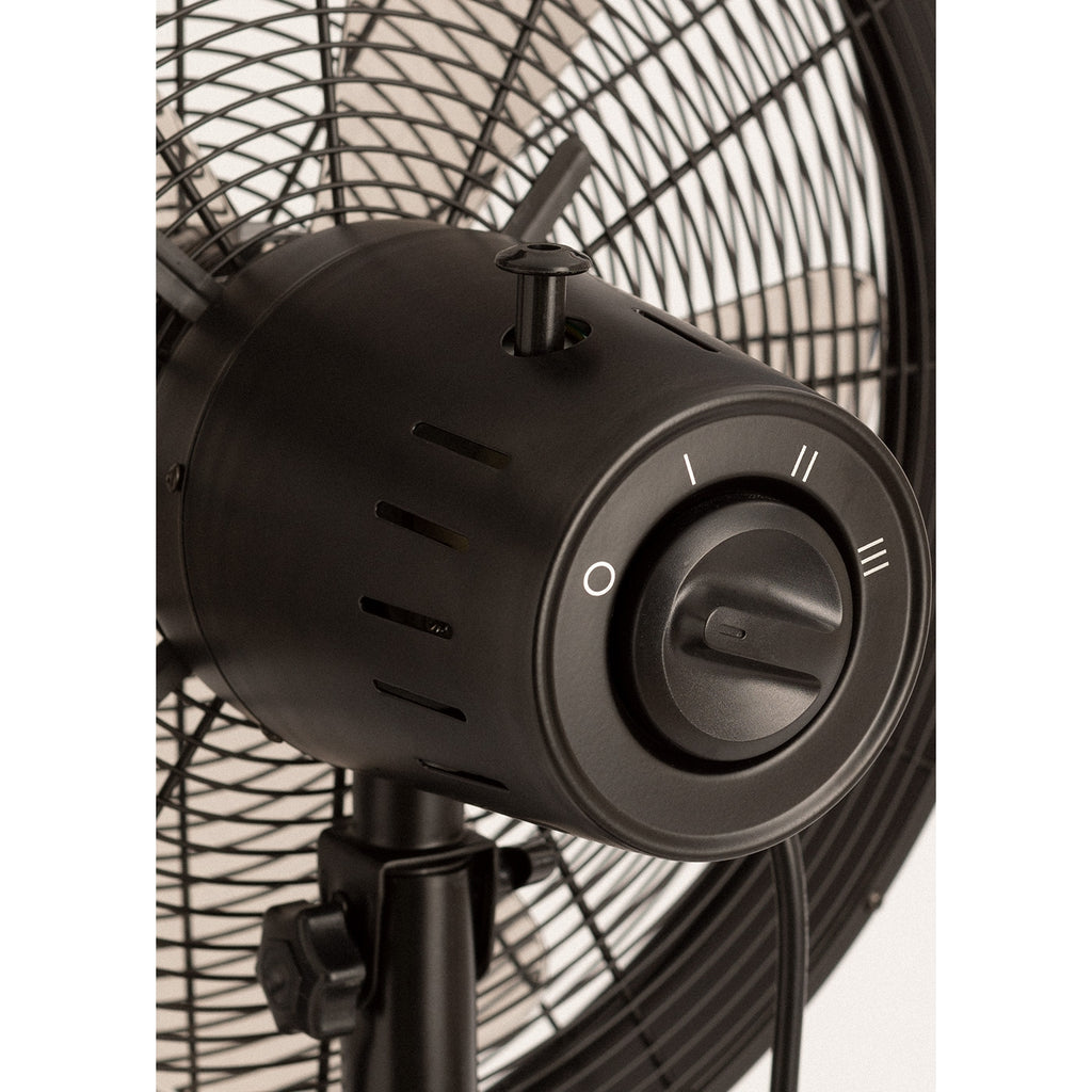 Air Stand Wood - Retro Style Oscillating Pedestal Fan 50W - Black &amp; Dark Wood