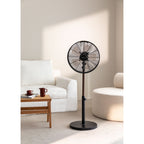Air Stand Wood - Retro Style Oscillating Pedestal Fan 50W - Black &amp; Dark Wood