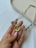 Orena Vintage Necklace - Faceted Crystal Beads and Pavé Pendant