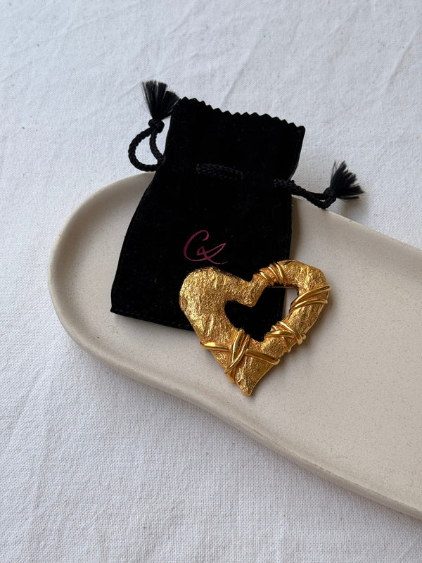 Vintage Christian Lacroix Brooch - XL Gold Heart