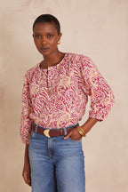 Blouse Sarah Borduurwerk Print - Donkerfuchsia