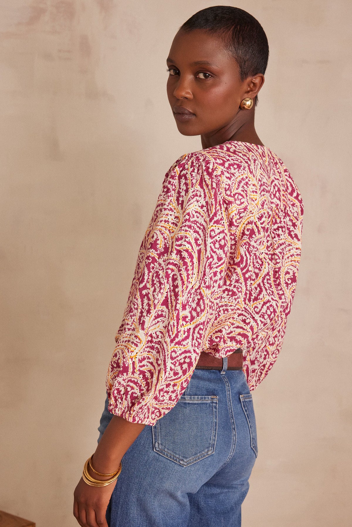 Blouse Sarah Borduurwerk Print - Donkerfuchsia