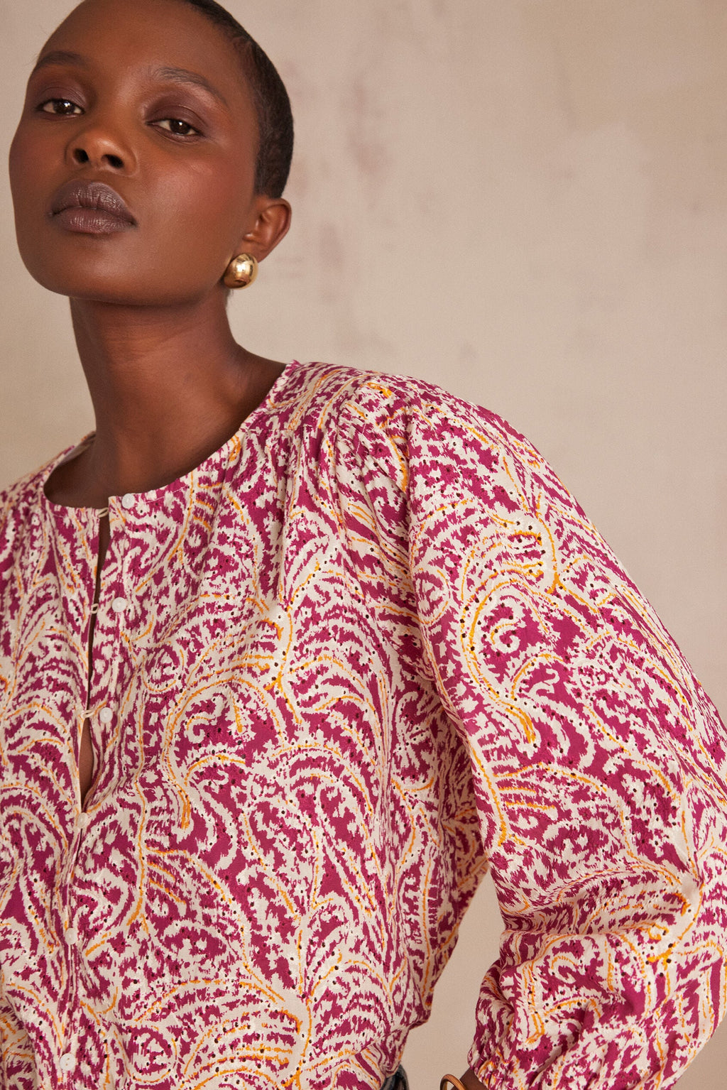 Blouse Sarah Borduurwerk Print - Donkerfuchsia