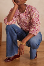 Blouse Sarah Borduurwerk Print - Donkerfuchsia