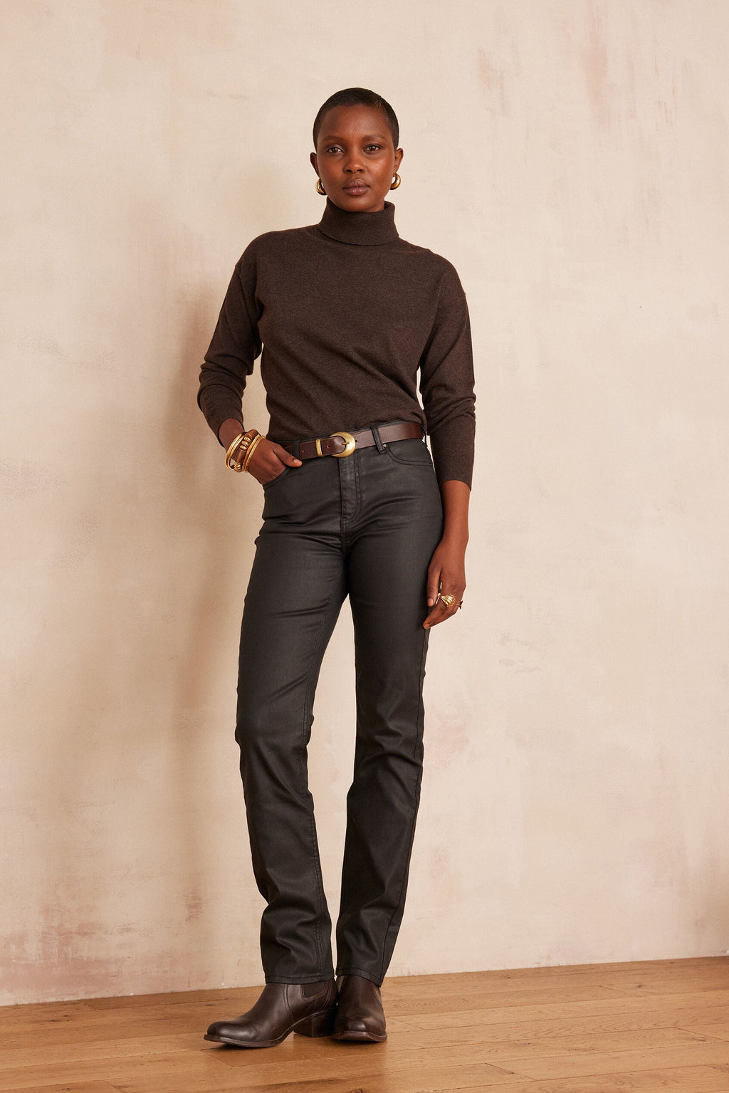 Pantalon Anette Coated - Zwart