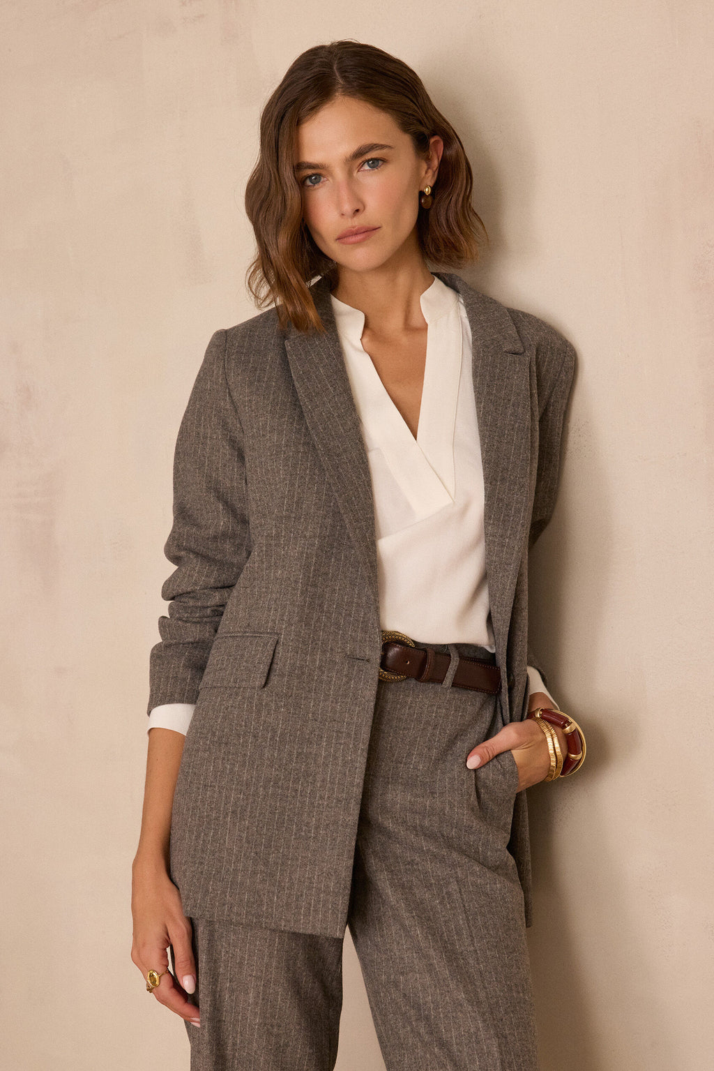 Blazer Nélia Gestreept - Licht Taupe