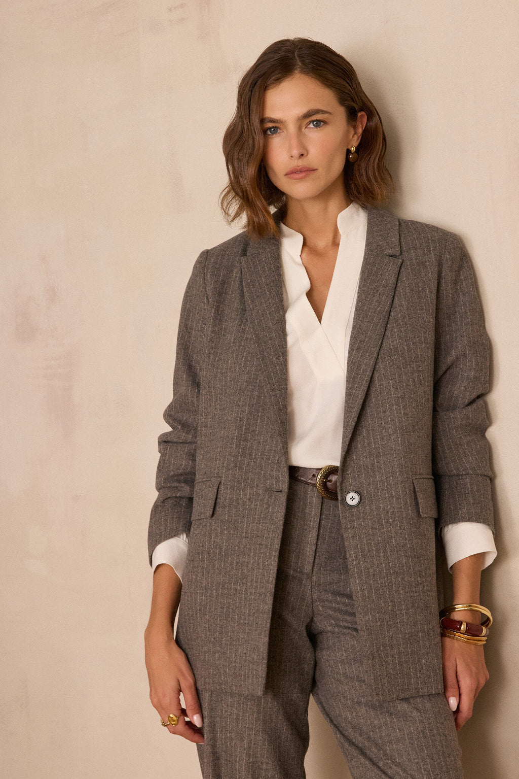 Blazer Nélia Gestreept - Licht Taupe