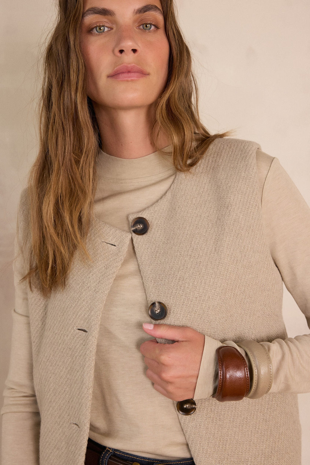 Vest Paige met Franjes - Licht Taupe