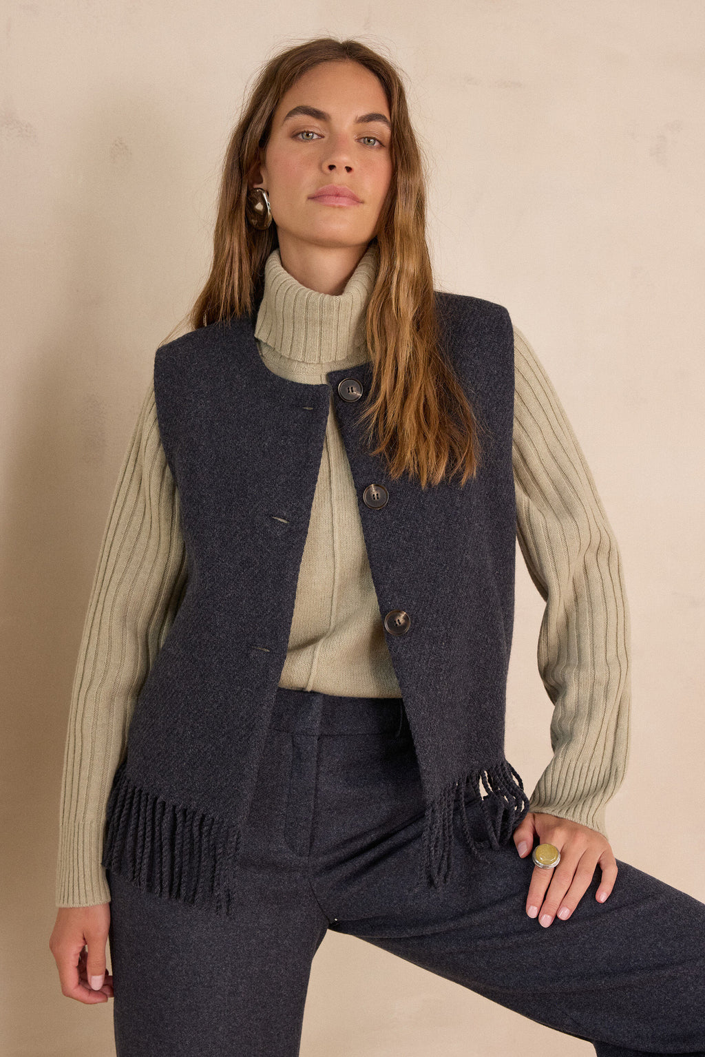 Cardigan Paige med frynser - Musegrå