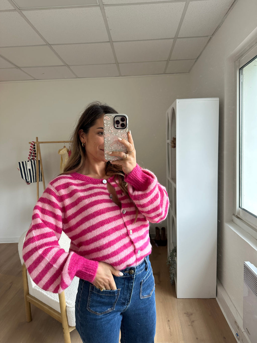 Pink And Red Striped Solela Cardigan