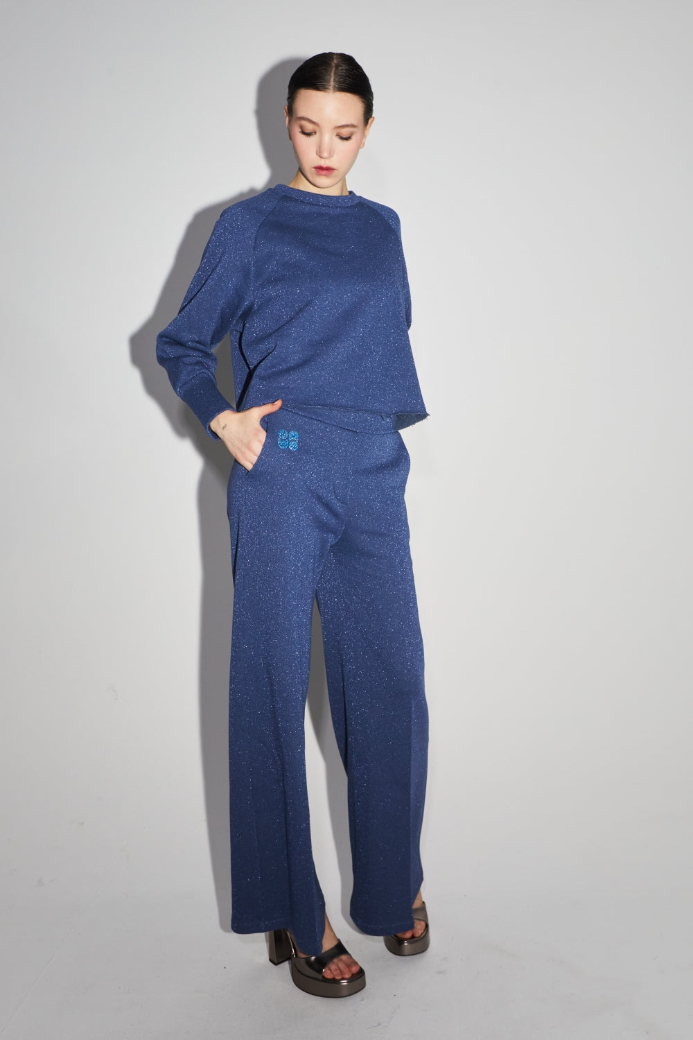 Le Pantalon Neil En Jersey Lurex Bleu