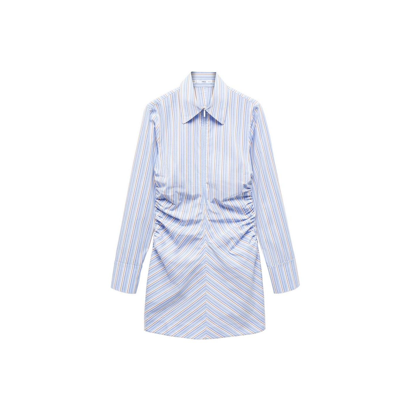 Vestido Camisero Cierre de Cremallera Rayas - Sky Blue