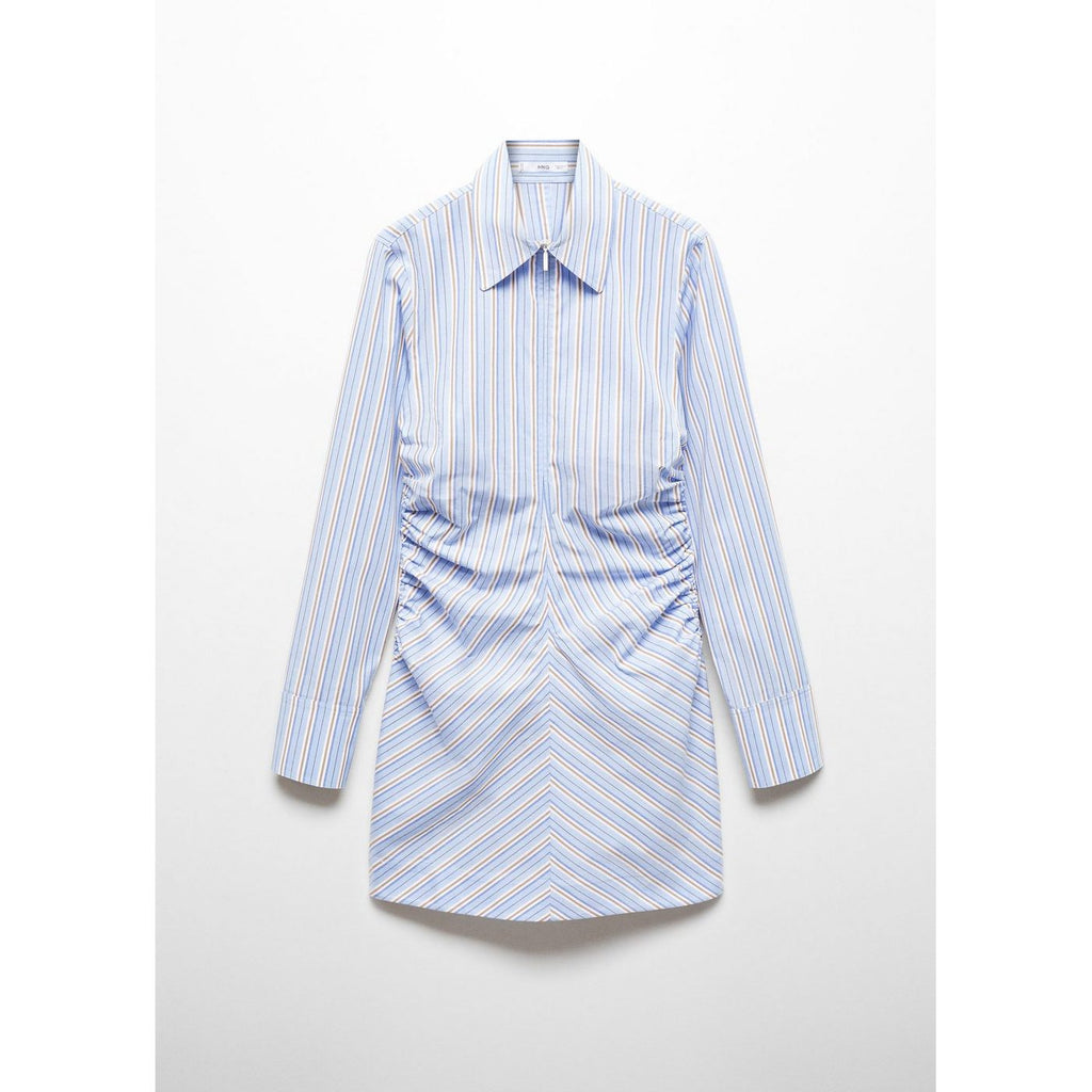 Vestido Camisero Cierre de Cremallera Rayas - Sky Blue