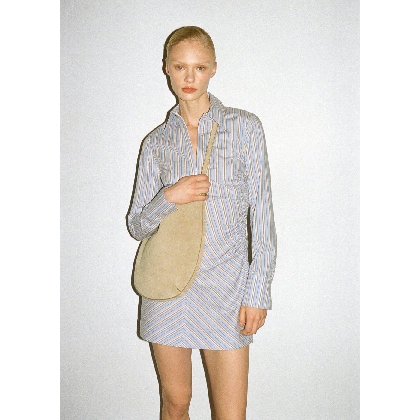Vestido Camisero Cierre de Cremallera Rayas - Sky Blue