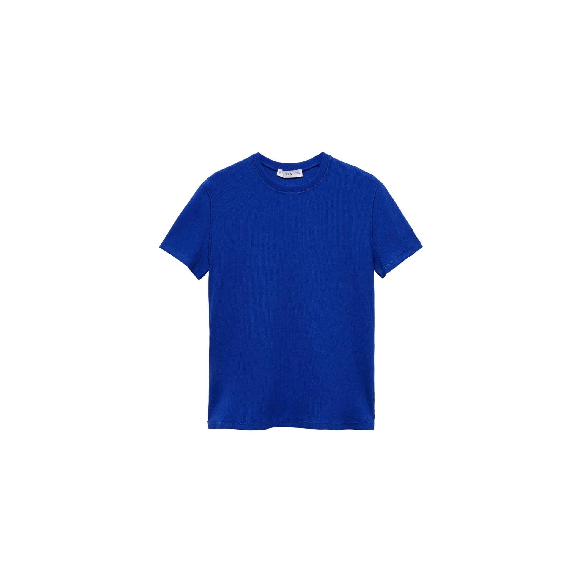 Short-Sleeved Ribbed Knit T-Shirt - Blue