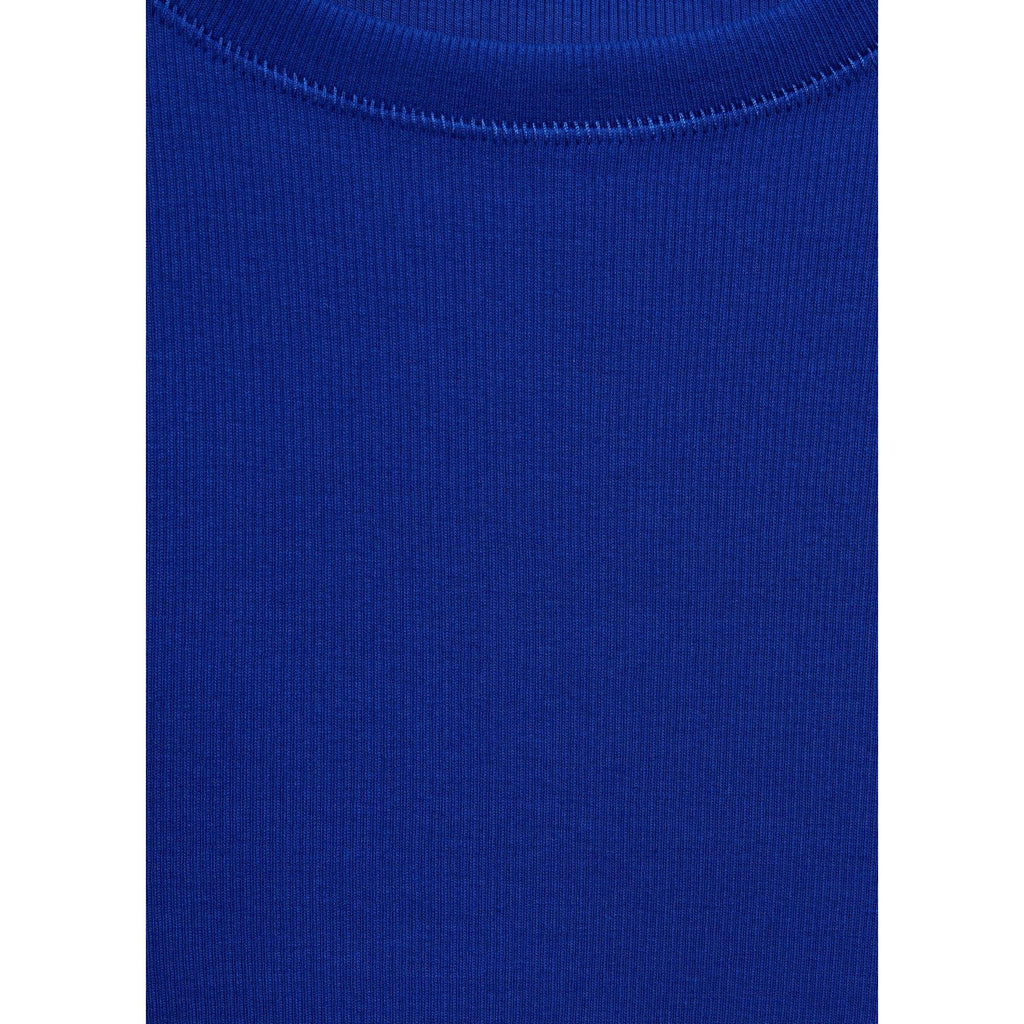 Short-Sleeved Ribbed Knit T-Shirt - Blue