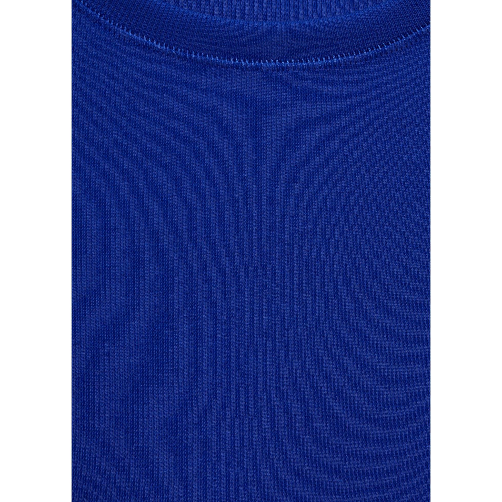 Short-Sleeved Ribbed Knit T-Shirt - Blue