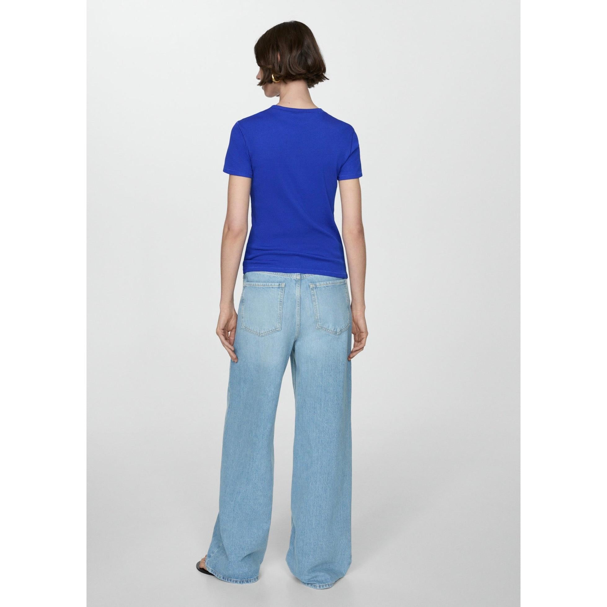 Short-Sleeved Ribbed Knit T-Shirt - Blue
