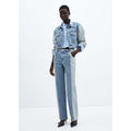 Straight Cut Two-Tone Jeans - Medium Blue