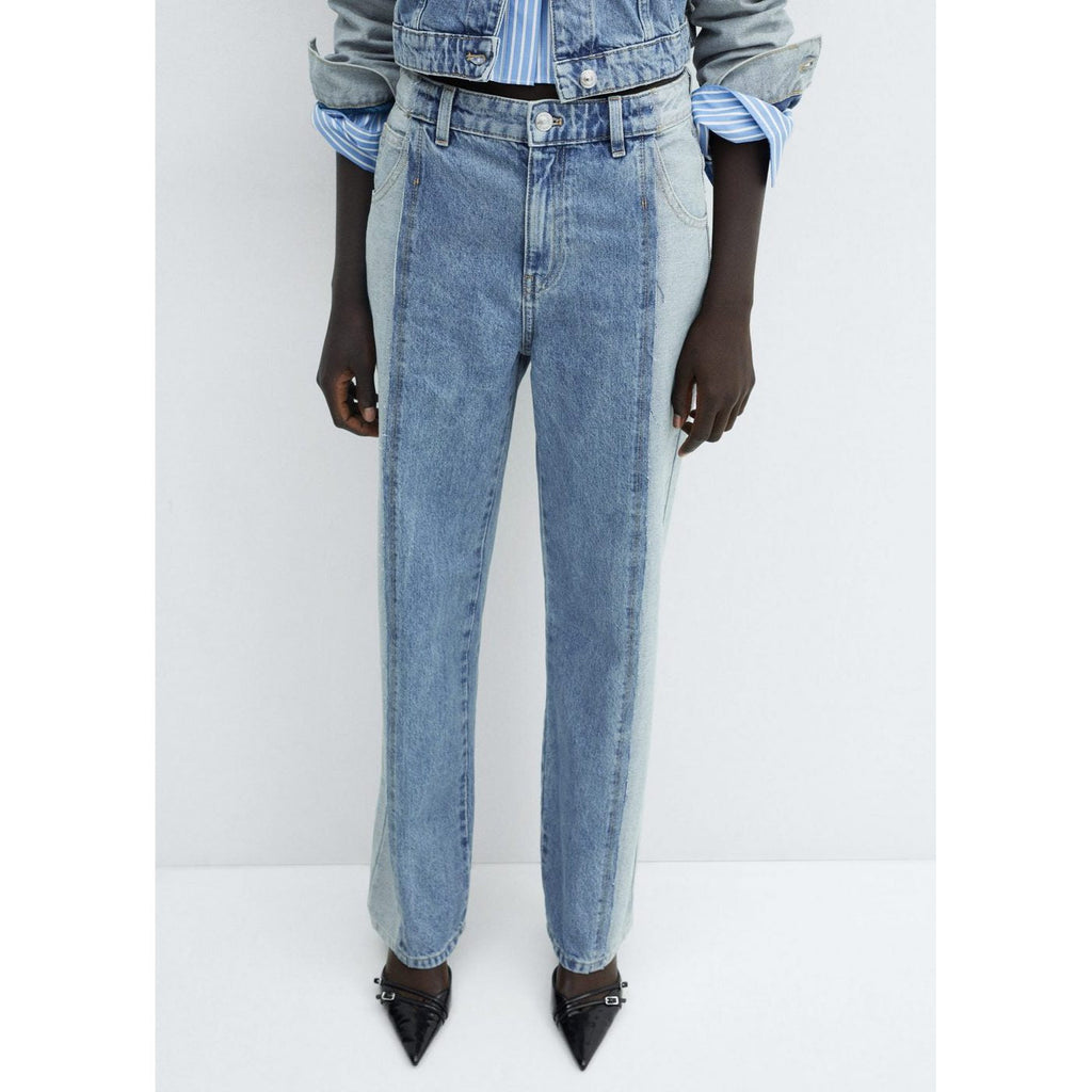Straight Cut Two-Tone Jeans - Medium Blue