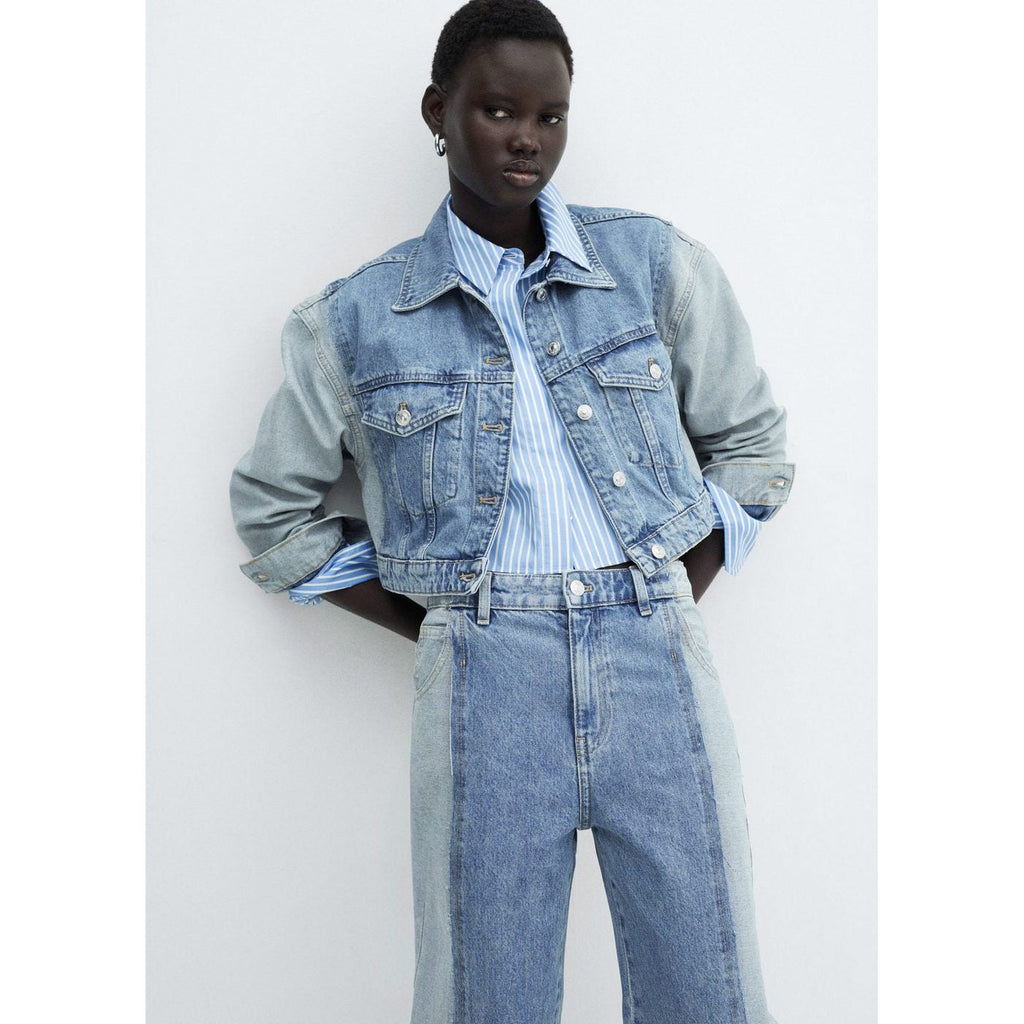 Straight Cut Two-Tone Jeans - Medium Blue