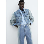 Straight Cut Two-Tone Jeans - Medium Blue