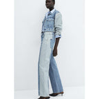 Straight Cut Two-Tone Jeans - Medium Blue