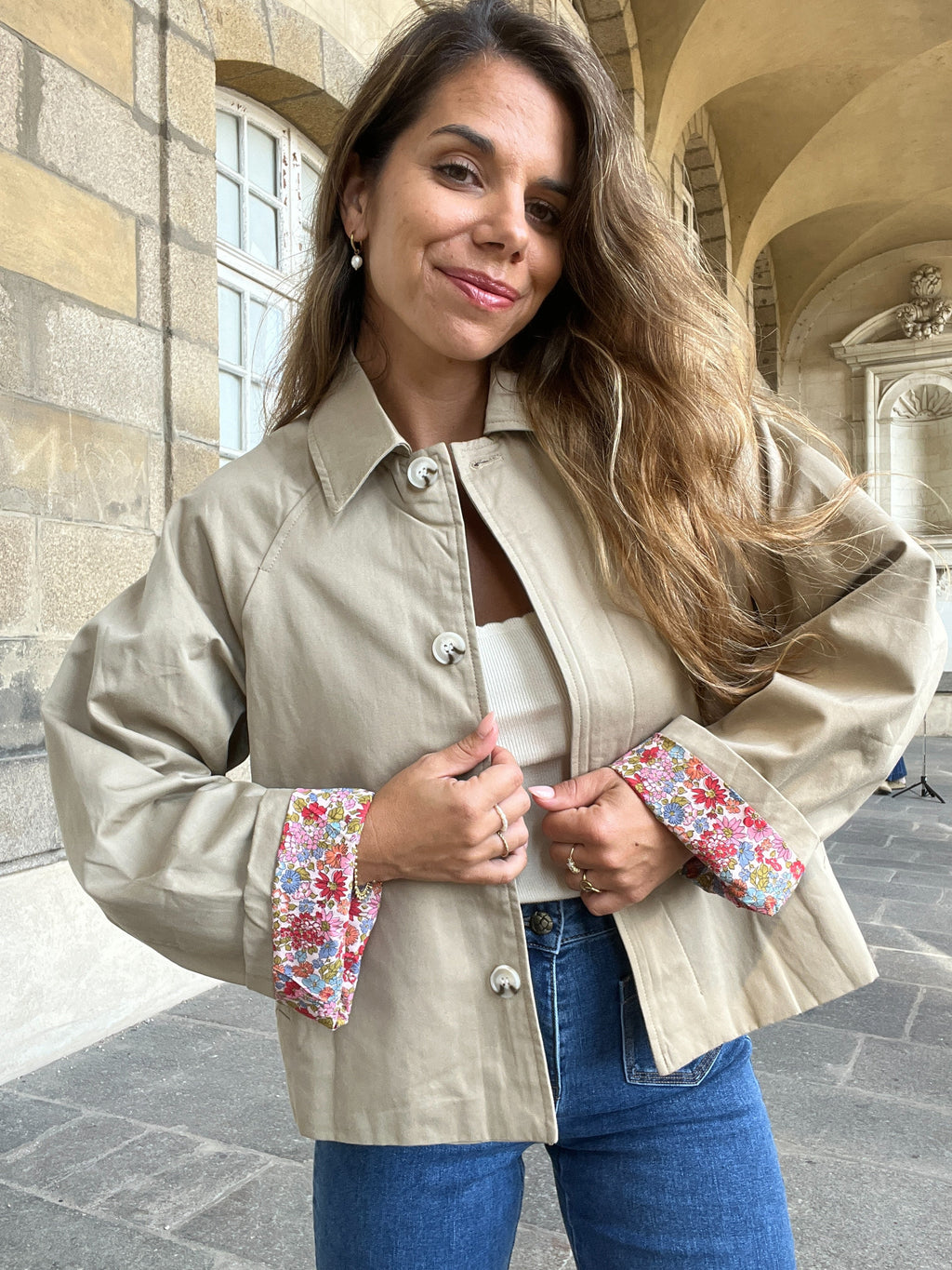 Gabardina Liberty de algodón beige Edith