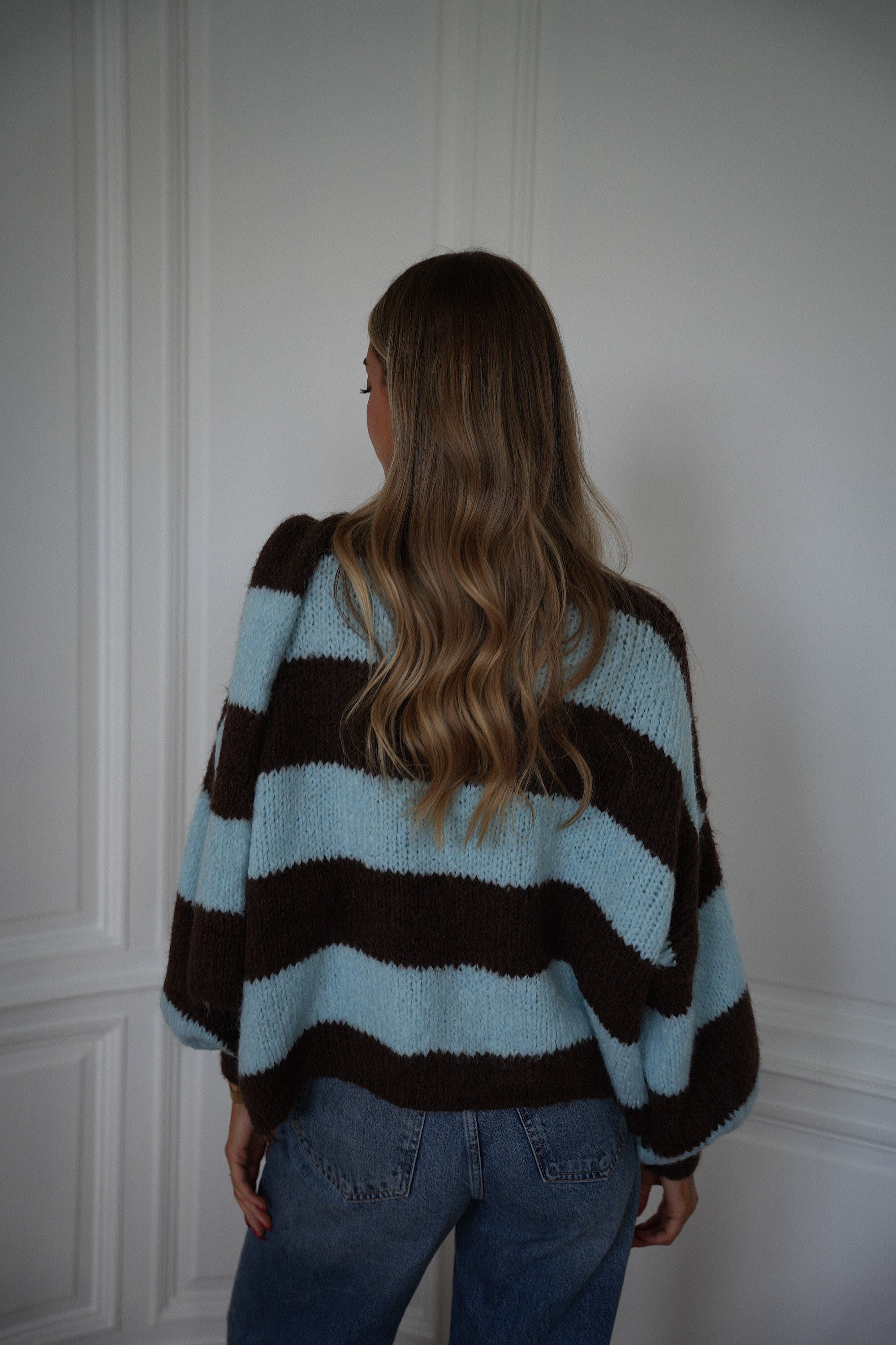 Chaleco tipo bufanda a rayas Jasmin - Azul/Chocolate