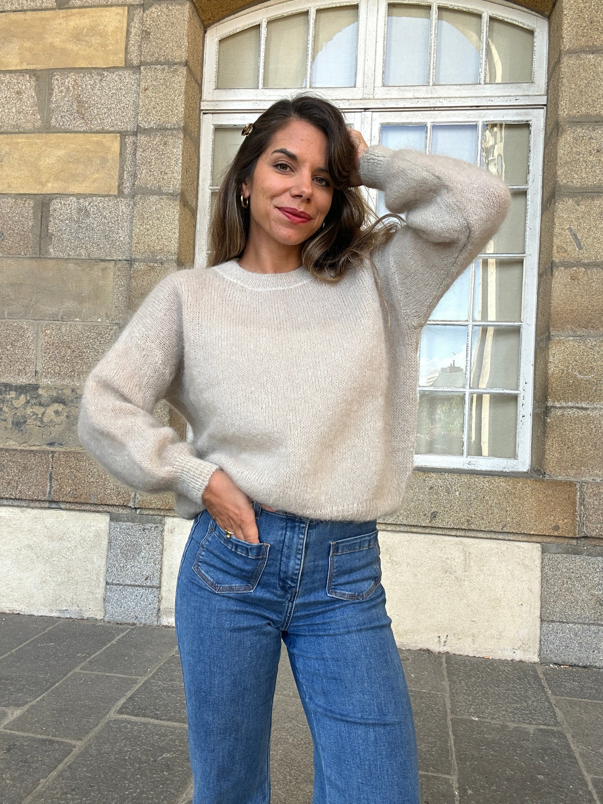 Gaia beige mohair and wool knit