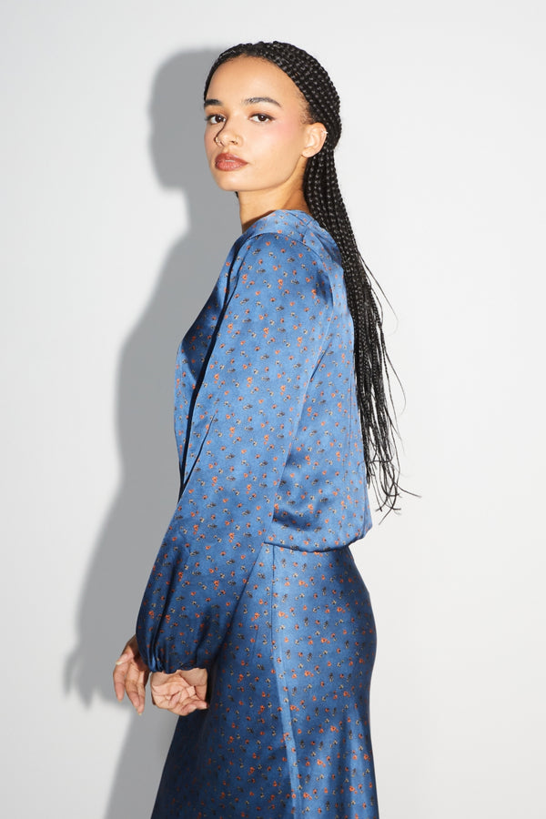 The Daisy Reversible Wrap Blouse Halo Blue