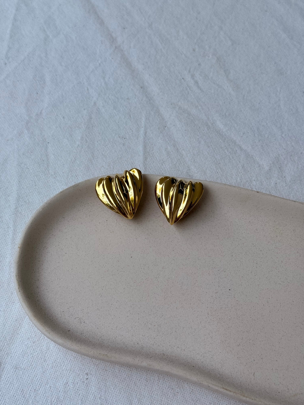 Vintage Earrings - Textured Gold Hearts