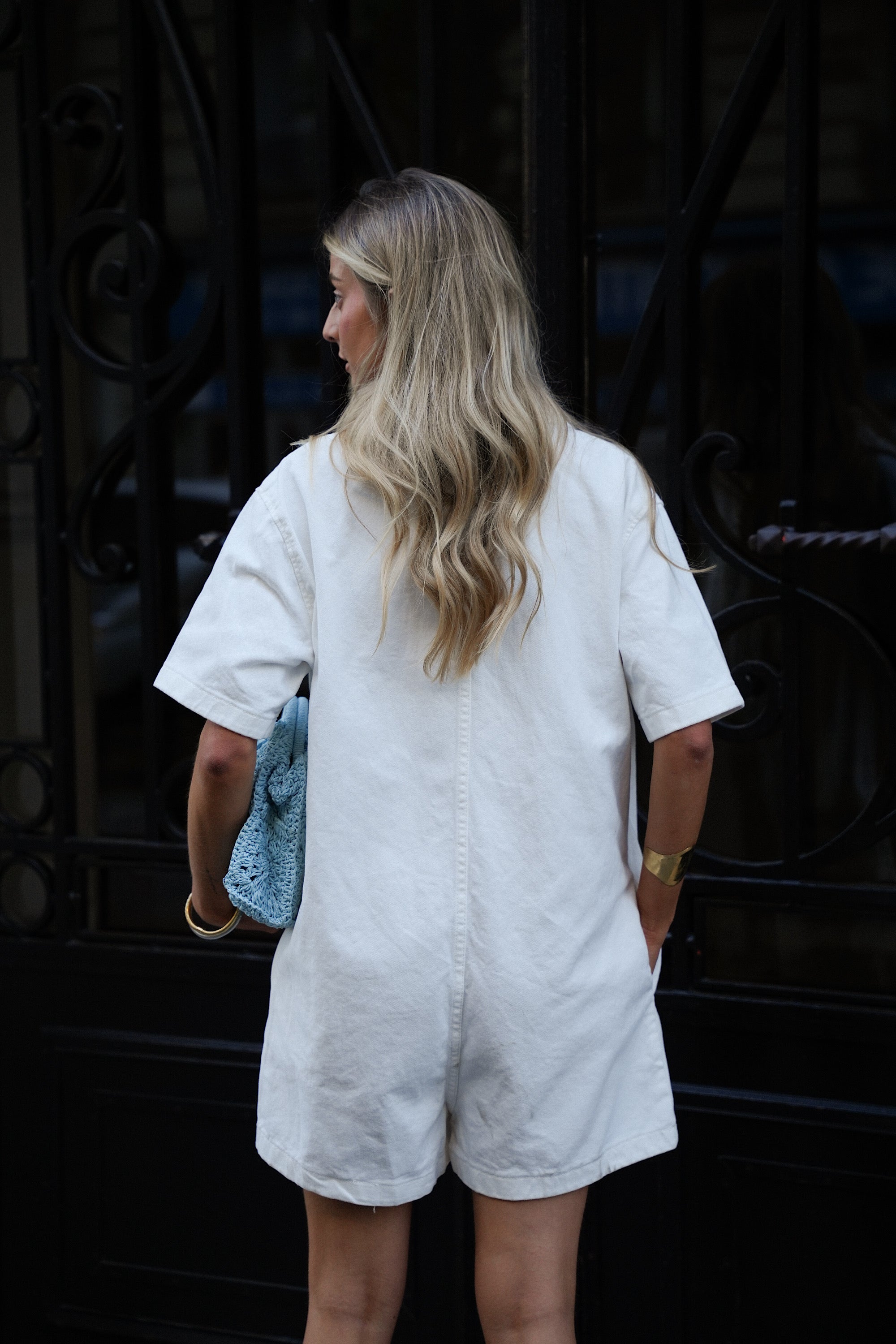 Suzon Denim Playsuit - White
