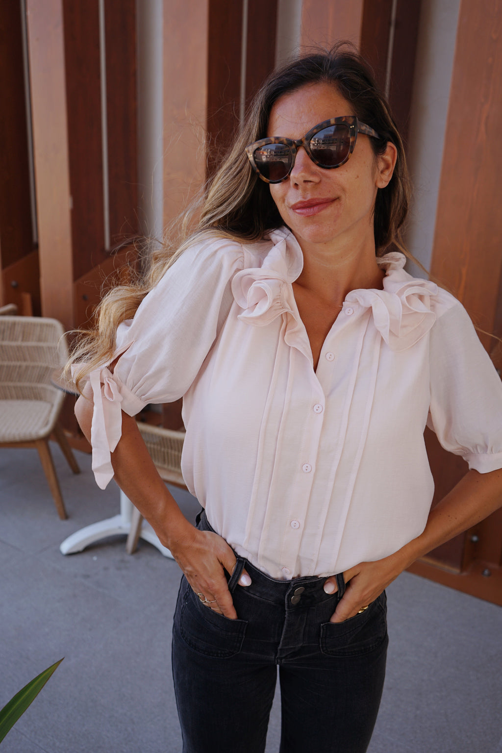 Mini Blouse Brune Doux Rose