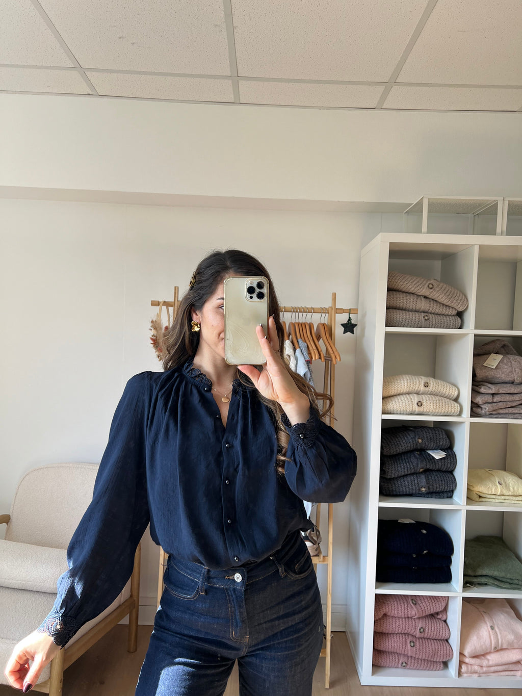 Blouse Brodée Bleue Marine Maïwenn