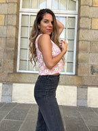 Top de crochet de margarita rosa