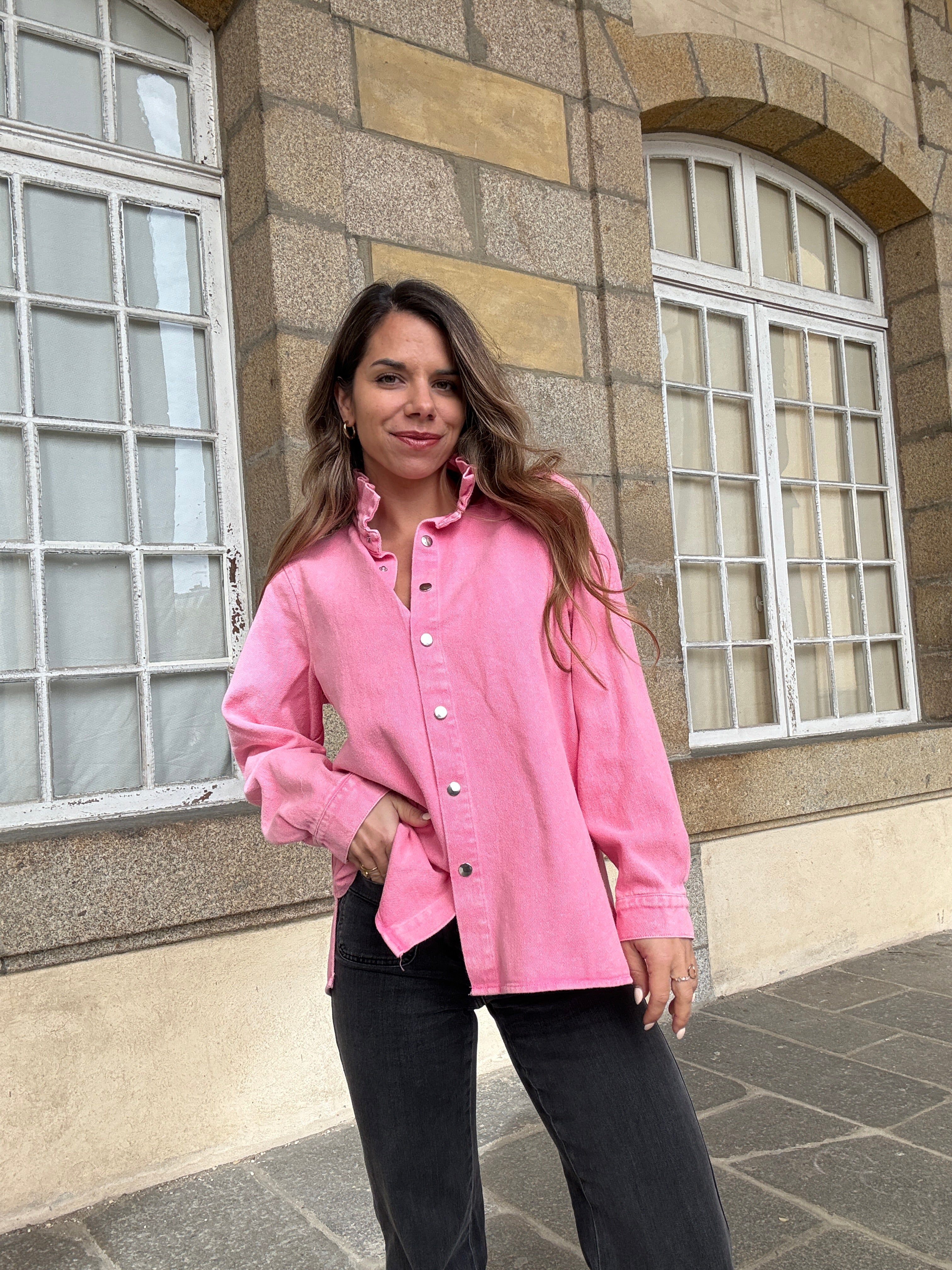 Céleste candy pink denim jacket