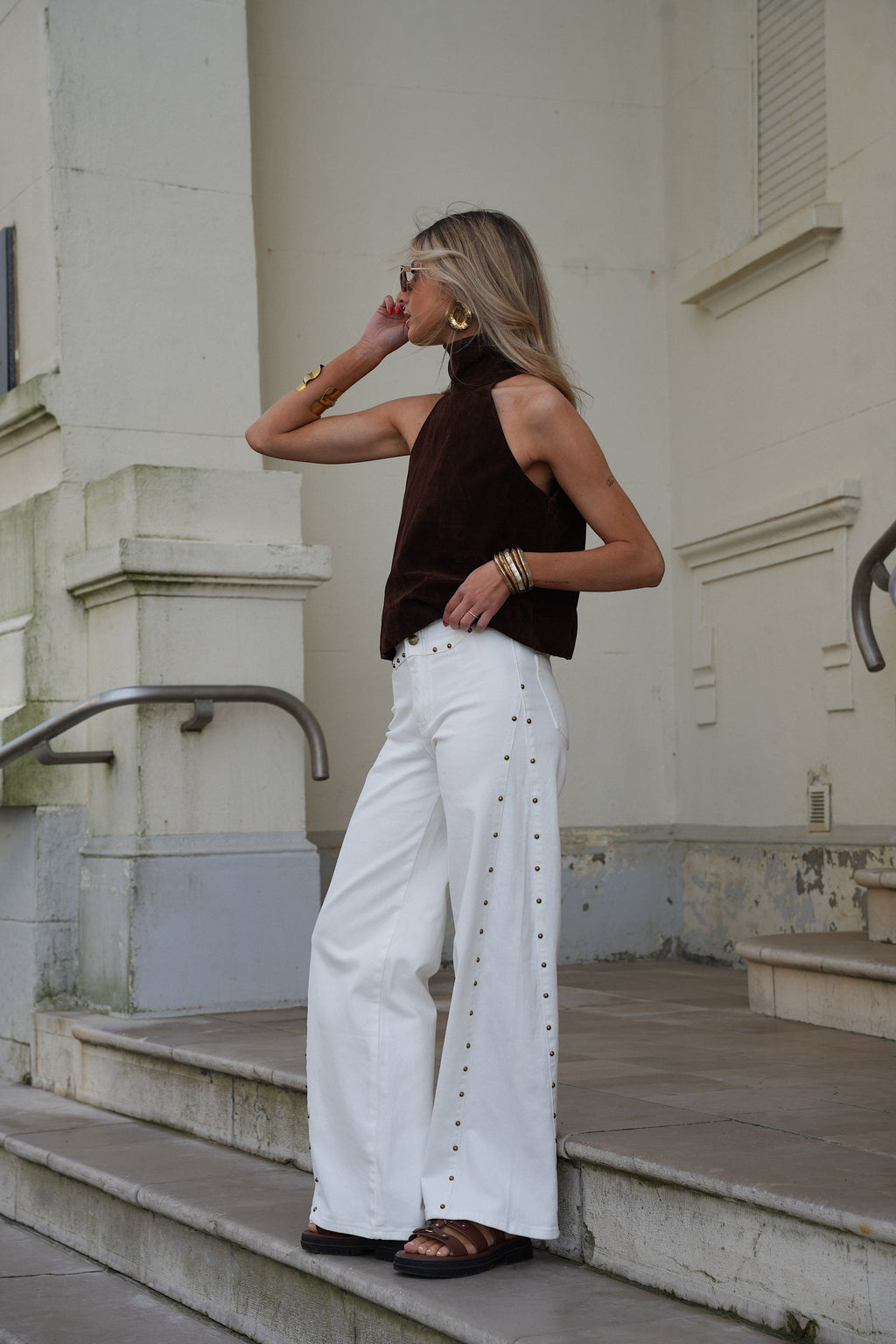 Fedy Studded Jeans - Ecru