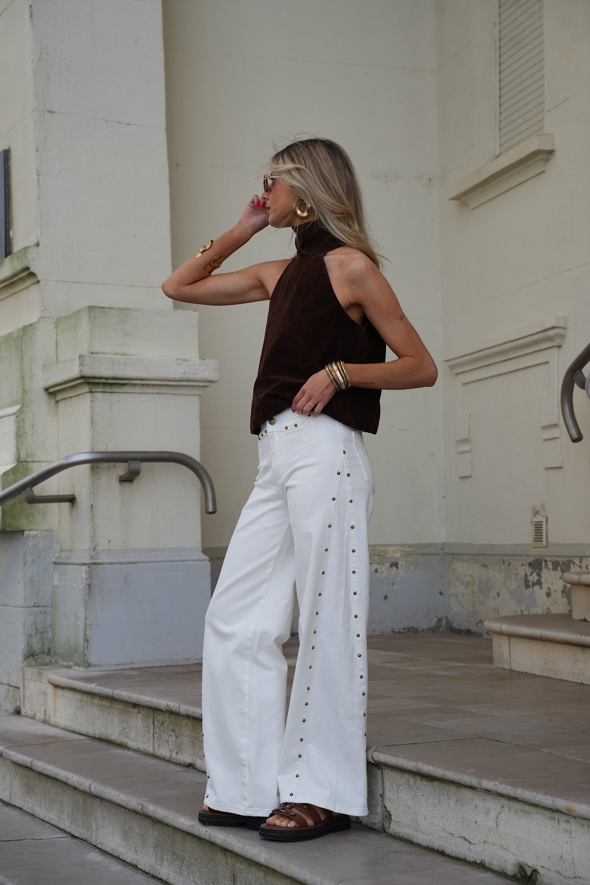 Fedy Studded Jeans - Ecru